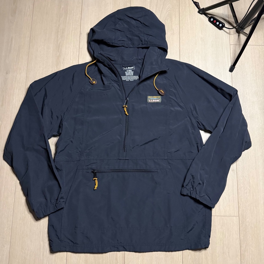 LL Bean Anorak Jacket Men Small S Black Mountain Classic Windbreaker Pullover